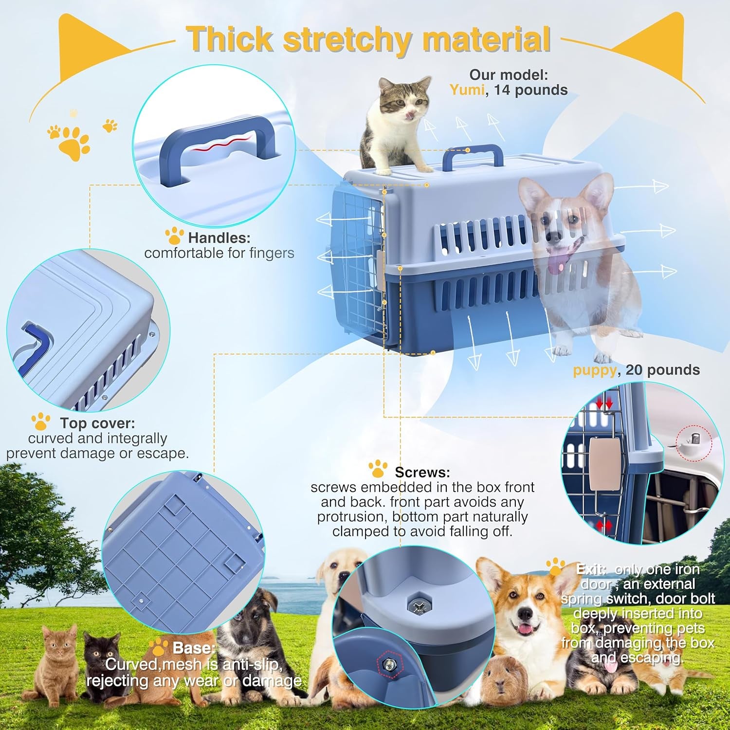 Llgj-Pets Spree Travel Pet Carrier Dog/Cat Hard-Sided Carriers for Pets up to 14 Pounds Small Animal Carrier Airline/Road Travel Approved Stout (Orang)