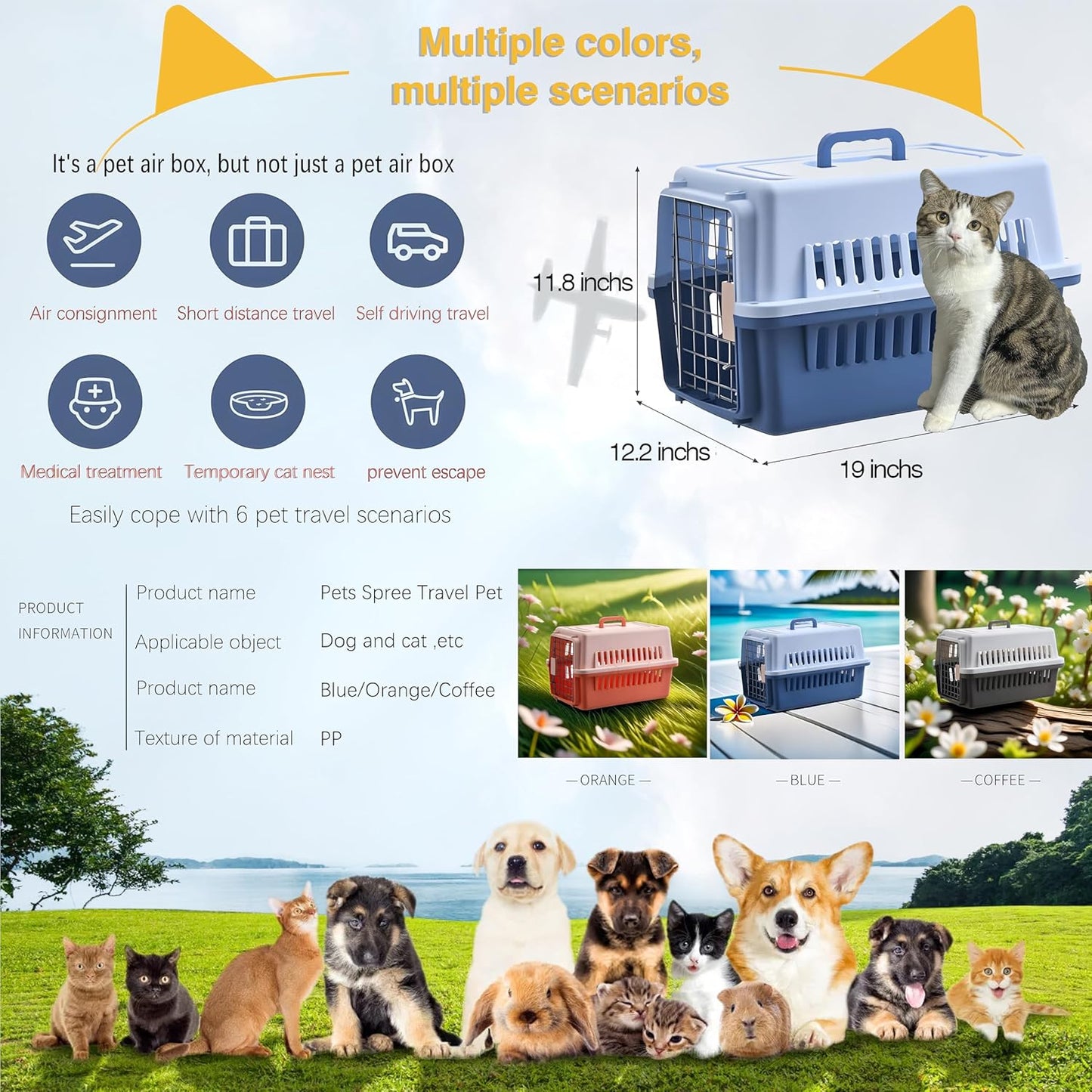 Llgj-Pets Spree Travel Pet Carrier Dog/Cat Hard-Sided Carriers for Pets up to 14 Pounds Small Animal Carrier Airline/Road Travel Approved Stout (Orang)