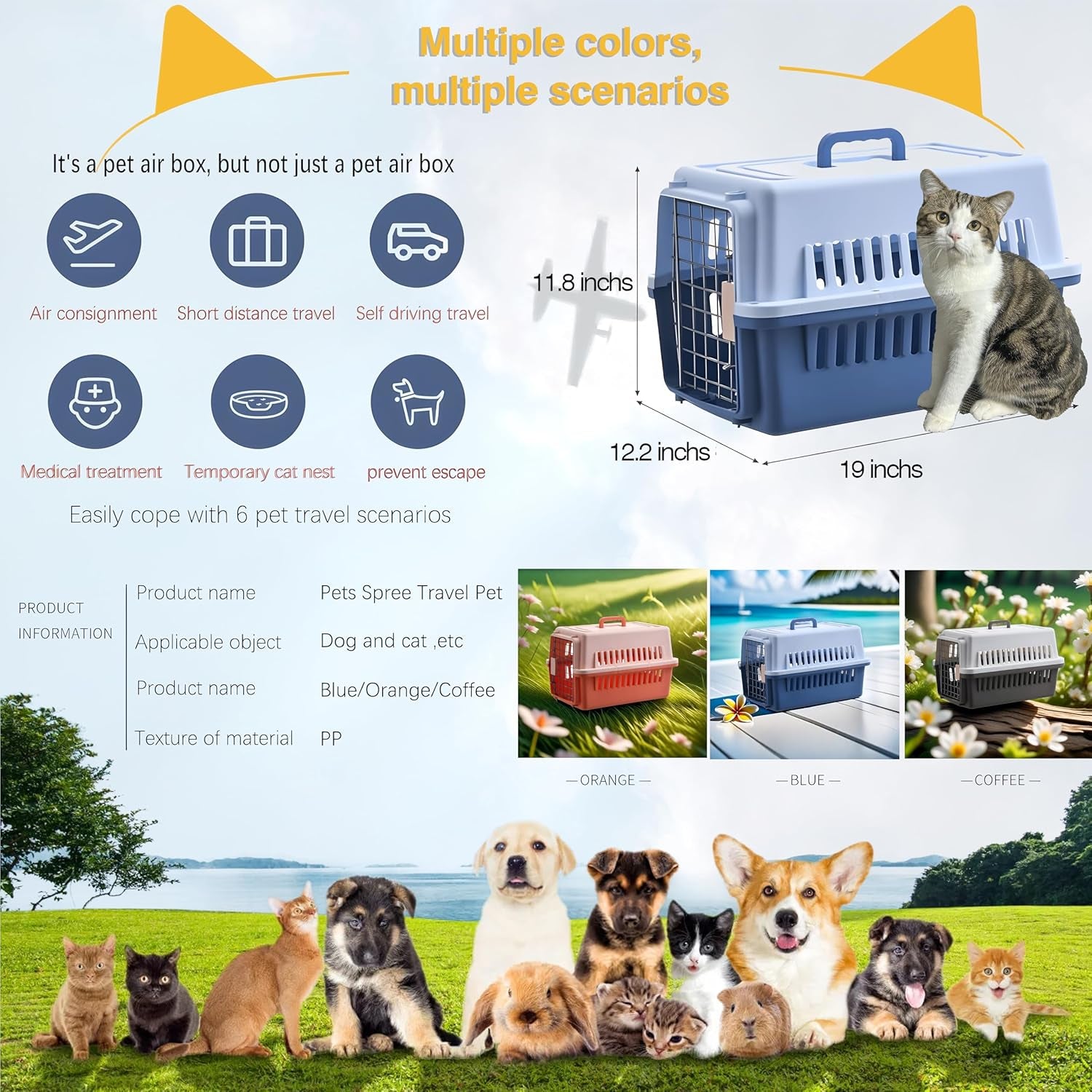 Llgj-Pets Spree Travel Pet Carrier Dog/Cat Hard-Sided Carriers for Pets up to 14 Pounds Small Animal Carrier Airline/Road Travel Approved Stout (Orang)
