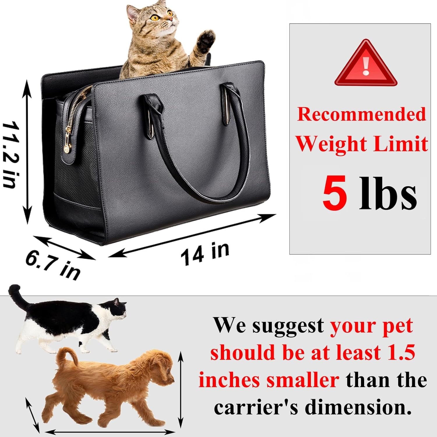 Fashion Dog Purse Carrier for Small Dogs with Shoulder Strap, Hold up to 5Lbs Quality PU Leather Pet Carrier, Cat Carrier, Airline Approved Puppy Purse Carrier for Travel (Black, Small Size)