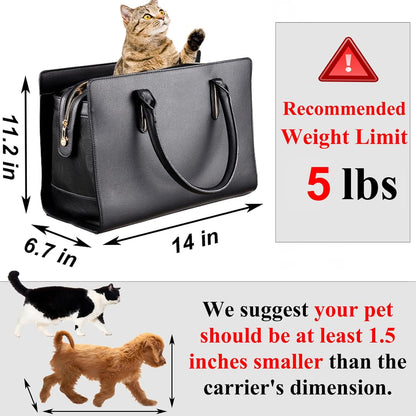 Fashion Dog Purse Carrier for Small Dogs with Shoulder Strap, Hold up to 5Lbs Quality PU Leather Pet Carrier, Cat Carrier, Airline Approved Puppy Purse Carrier for Travel (Black, Small Size)