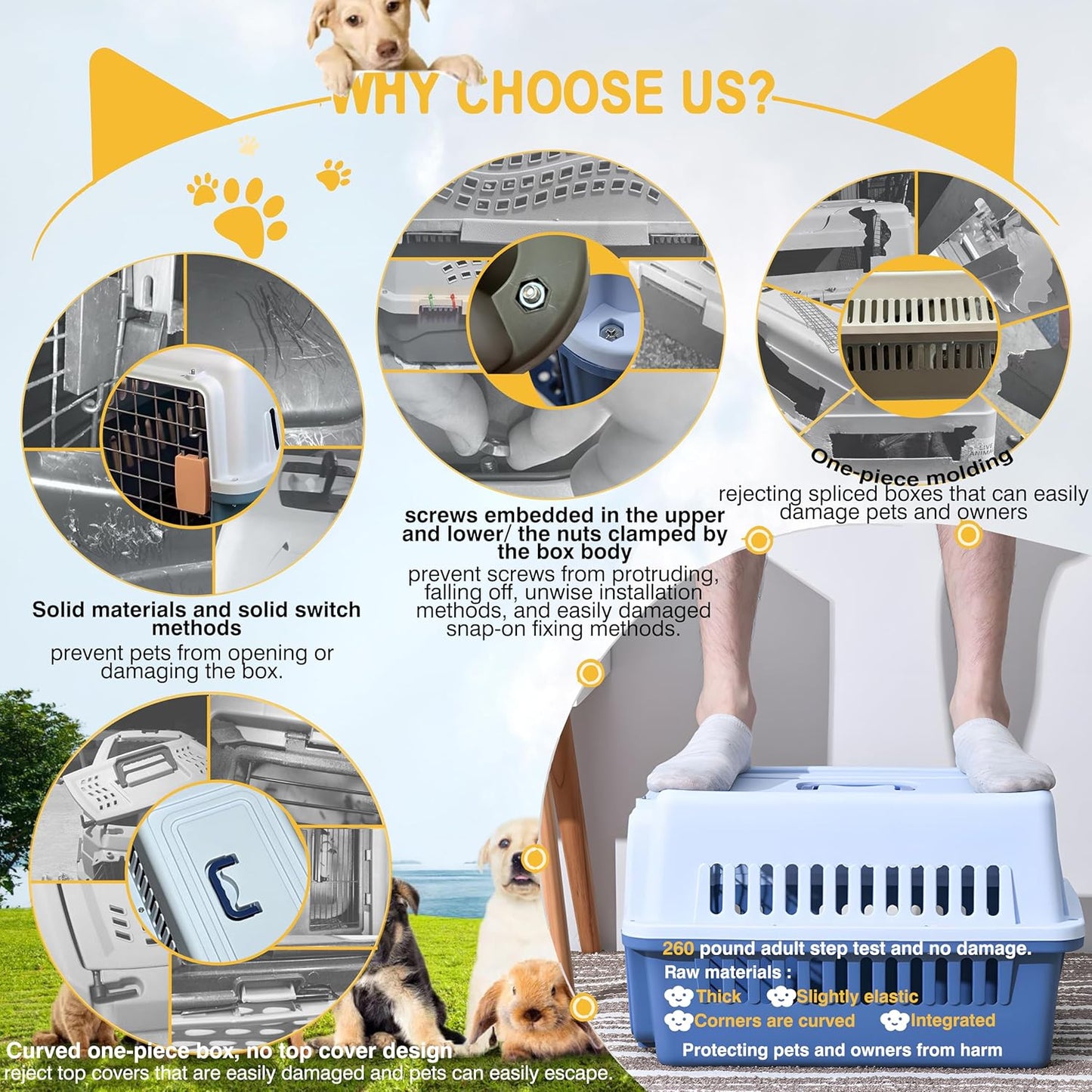 Llgj-Pets Spree Travel Pet Carrier Dog/Cat Hard-Sided Carriers for Pets up to 14 Pounds Small Animal Carrier Airline/Road Travel Approved Stout (Orang)