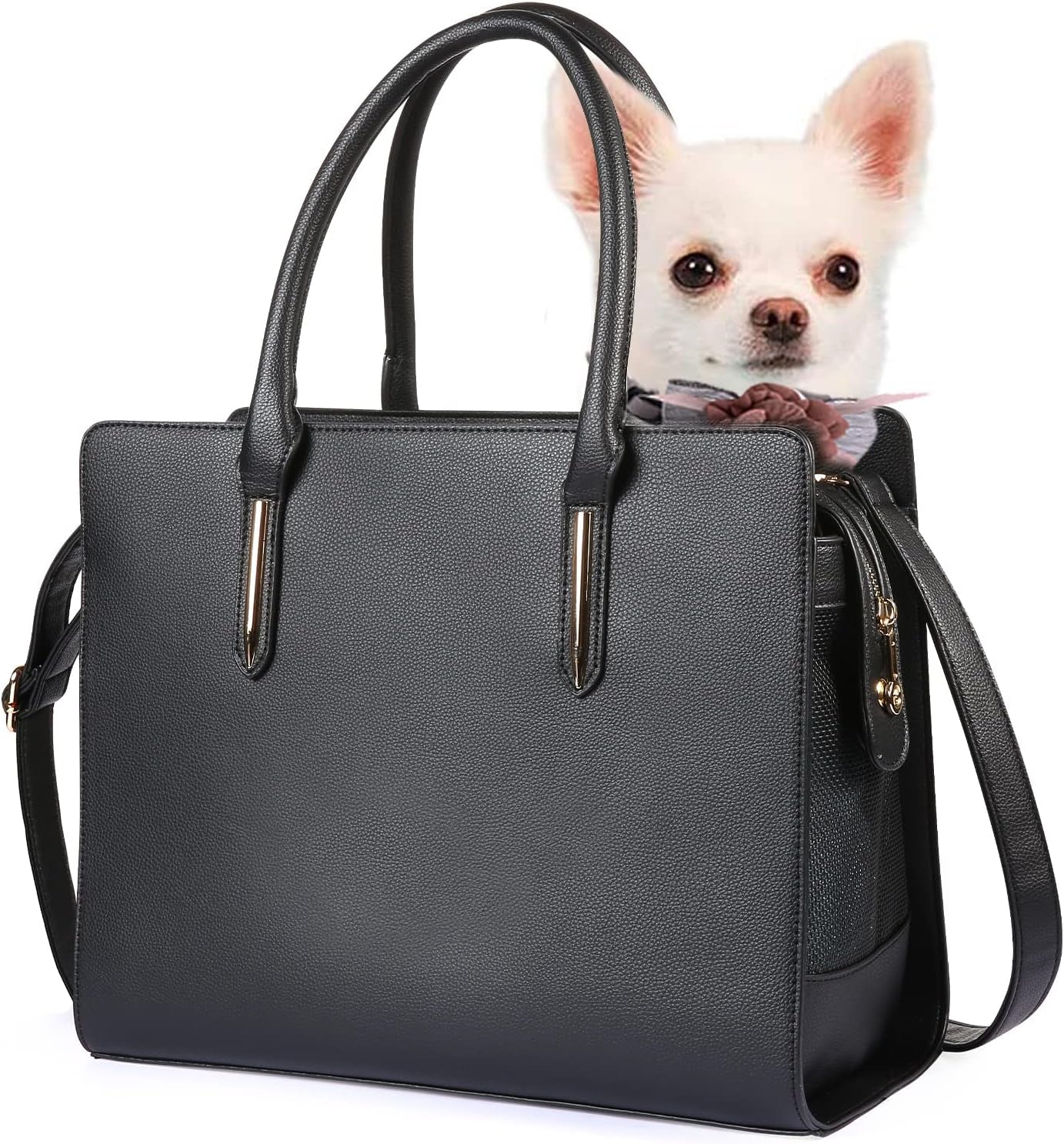 Fashion Dog Purse Carrier for Small Dogs with Shoulder Strap, Hold up to 5Lbs Quality PU Leather Pet Carrier, Cat Carrier, Airline Approved Puppy Purse Carrier for Travel (Black, Small Size)