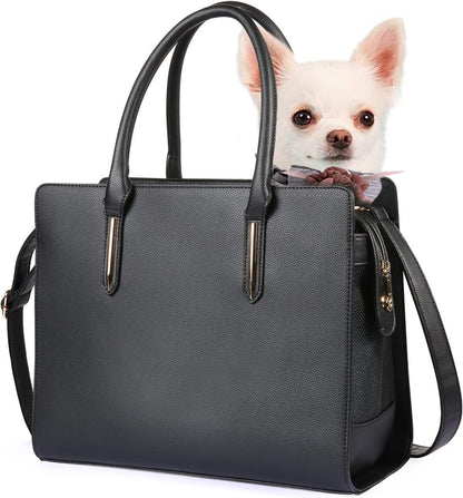 Fashion Dog Purse Carrier for Small Dogs with Shoulder Strap, Hold up to 5Lbs Quality PU Leather Pet Carrier, Cat Carrier, Airline Approved Puppy Purse Carrier for Travel (Black, Small Size)