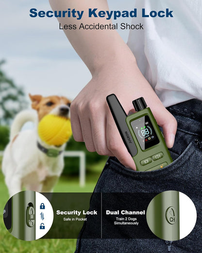 Dog Shock Collar with Remote - 3300 Ft Waterproof IPX7 Dog Training Collar for 10-120 Lbs Large Medium Small Dogs, Rechargeable E-Collar