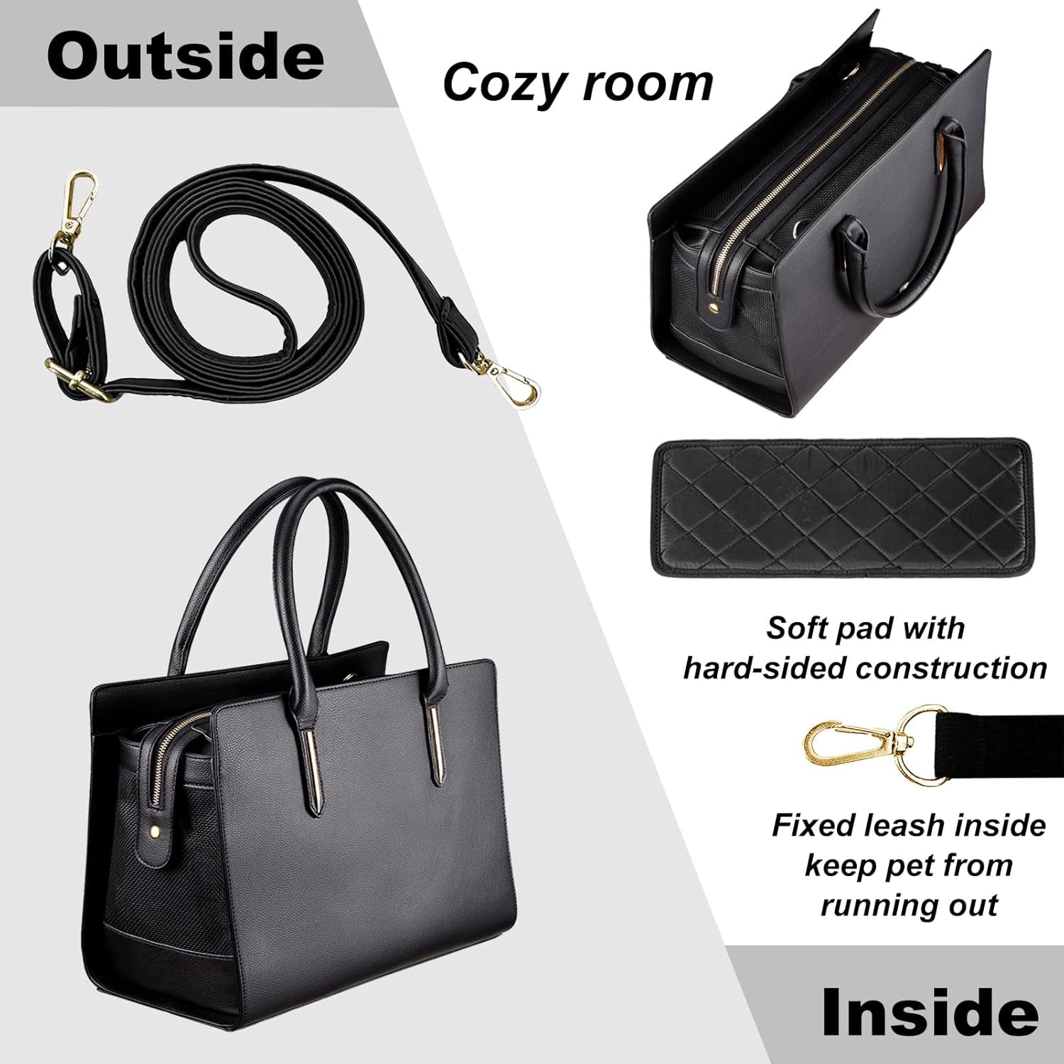 Fashion Dog Purse Carrier for Small Dogs with Shoulder Strap, Hold up to 5Lbs Quality PU Leather Pet Carrier, Cat Carrier, Airline Approved Puppy Purse Carrier for Travel (Black, Small Size)
