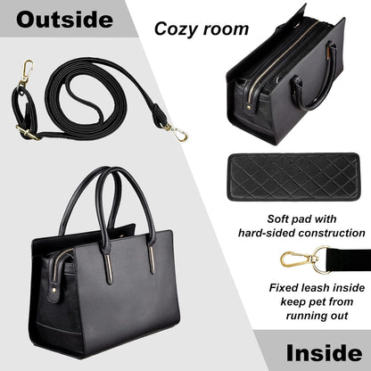 Fashion Dog Purse Carrier for Small Dogs with Shoulder Strap, Hold up to 5Lbs Quality PU Leather Pet Carrier, Cat Carrier, Airline Approved Puppy Purse Carrier for Travel (Black, Small Size)