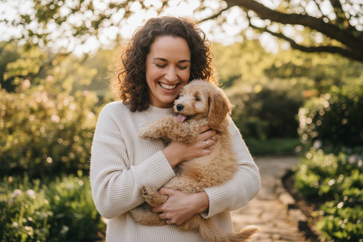 someone happy holding a puppy